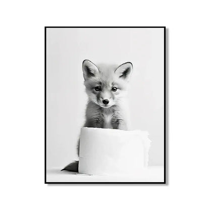 Modern tiger cub toilet paper art framed bathroom wall decor