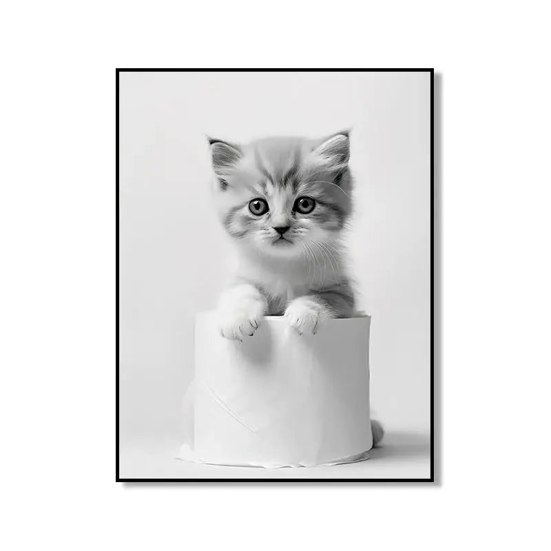 Modern tiger cub toilet paper art framed bathroom wall decor