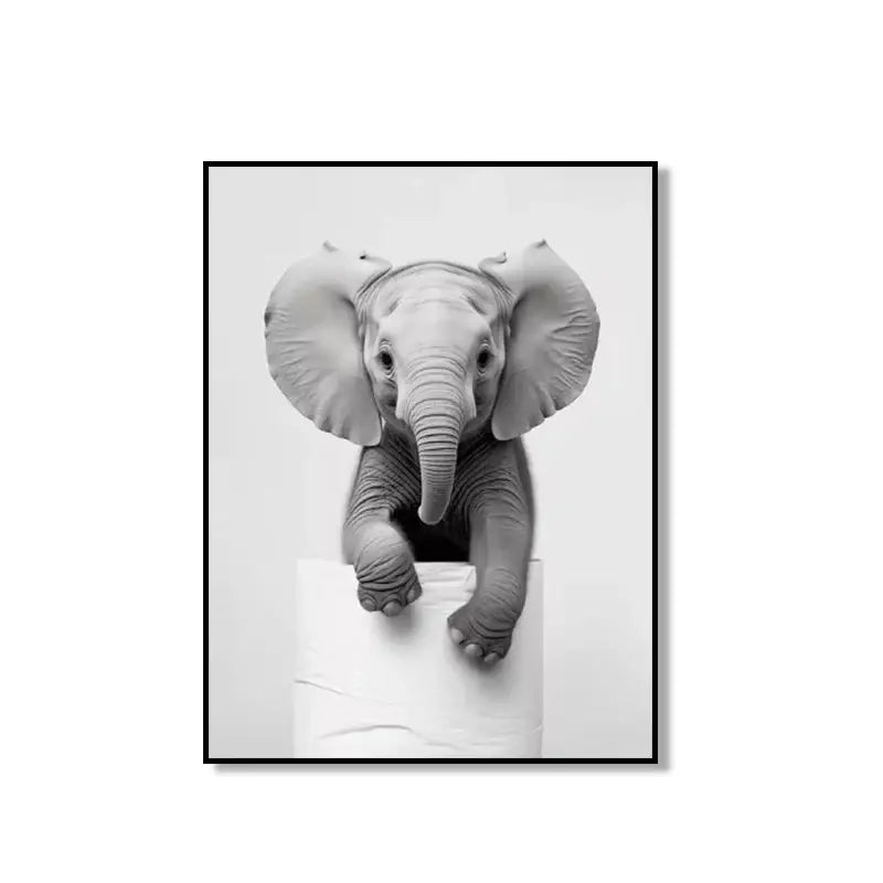 Modern tiger cub toilet paper art framed bathroom wall decor