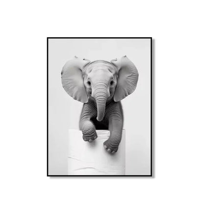 Modern tiger cub toilet paper art framed bathroom wall decor