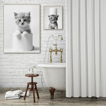 Modern tiger cub toilet paper art framed bathroom wall decor