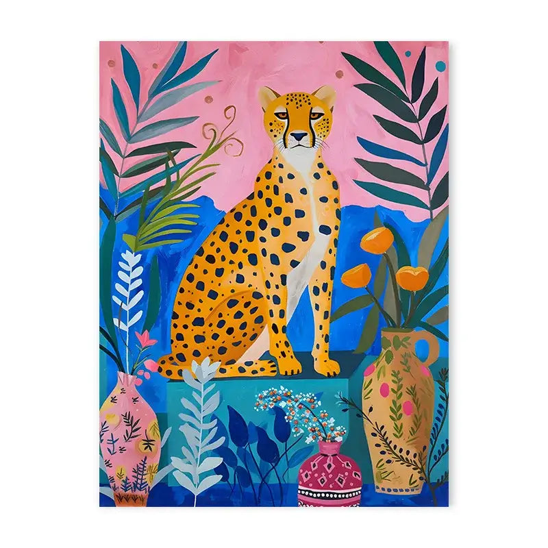 Vibrant pink leopard bathtub animal canvas art bathroom decor