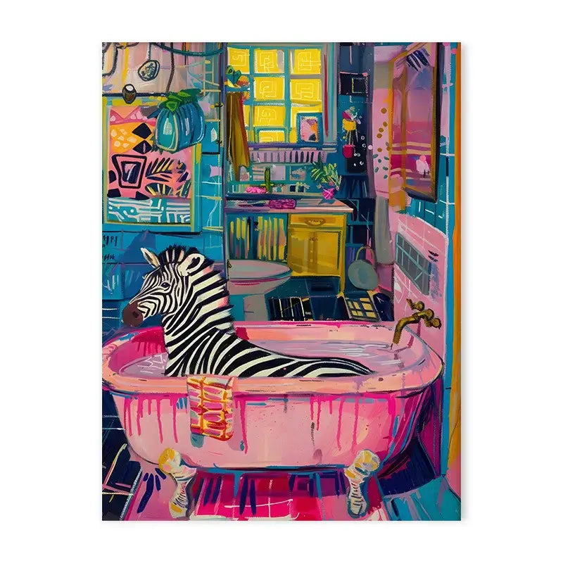 Vibrant tiger in bathtub animal canvas painting bathroom wall art