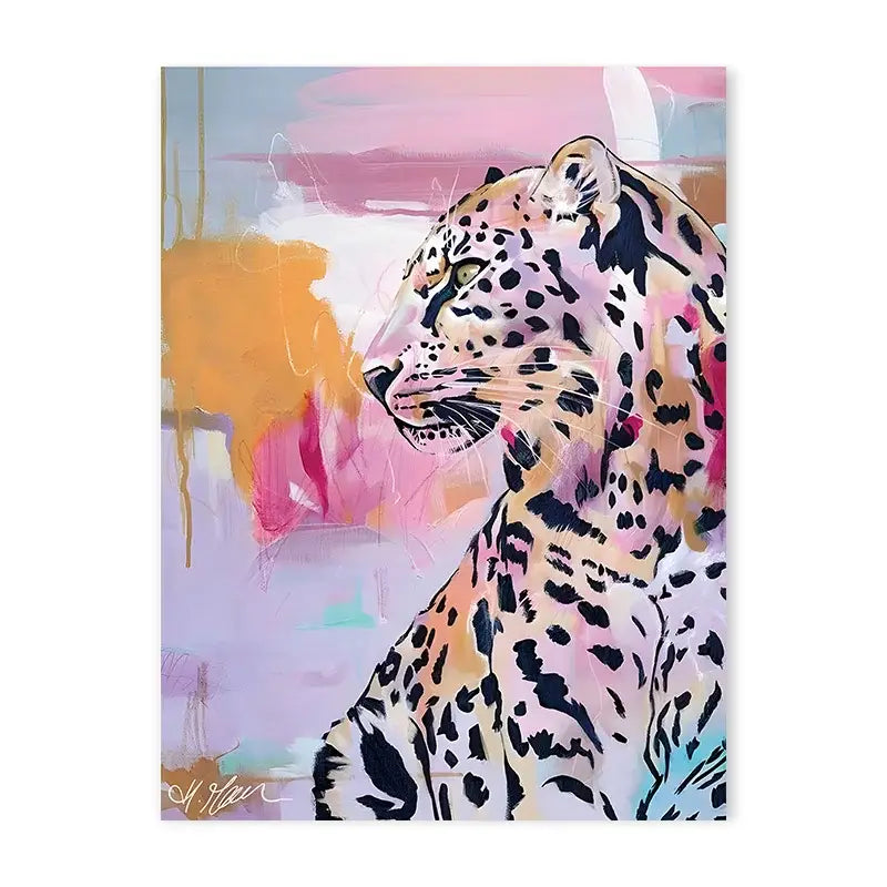 Vibrant golden cheetah animal canvas painting living room wall decor