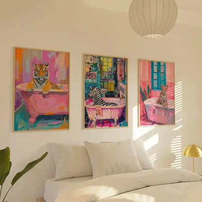 Leopard colorful bathtub animal canvas painting for living room