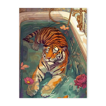 Leopard colorful bathtub animal canvas painting for living room