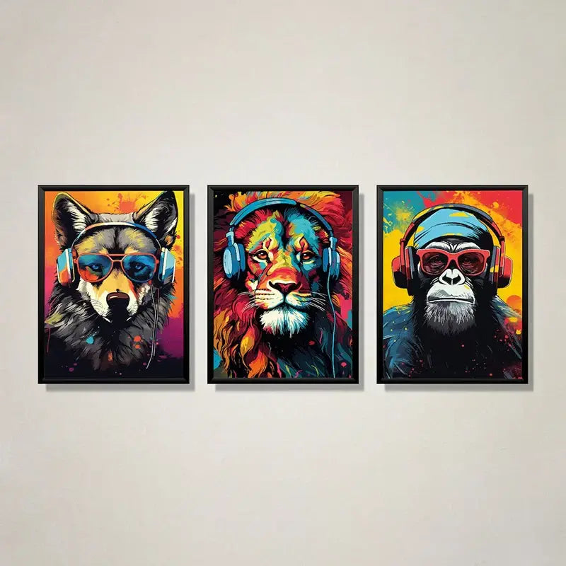 Pop art animal headphones gaming posters bedroom canvas wall art