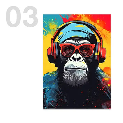 Pop art animal headphones gaming posters bedroom canvas wall art