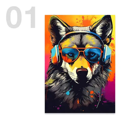 Pop art animal headphones gaming posters bedroom canvas wall art