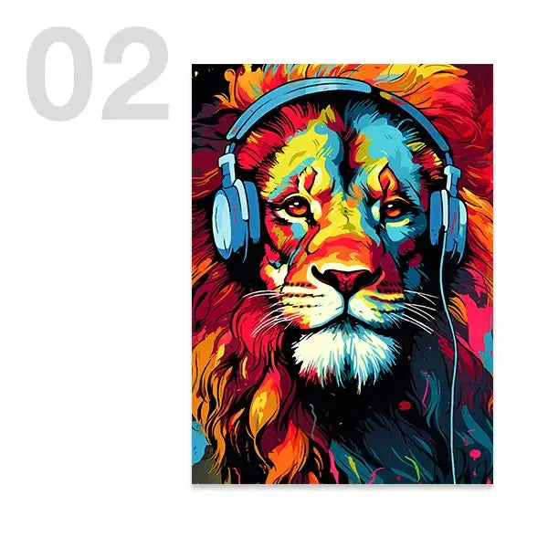 Pop art animal headphones gaming posters bedroom canvas wall art