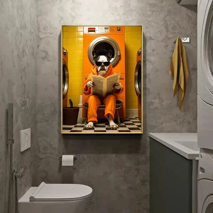 Humorous framed animal posters set bathroom wall decor