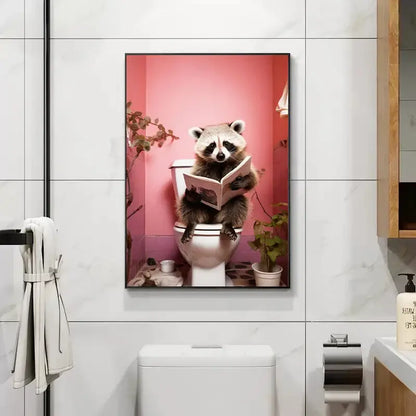 Humorous framed animal posters set bathroom wall decor