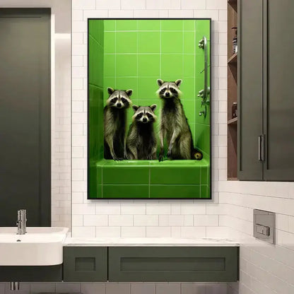 Humorous framed animal posters set bathroom wall decor