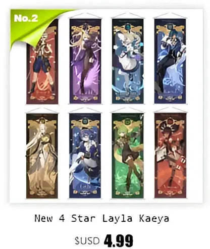 Vibrant genshin impact anime poster set gold ornate bedroom wall art