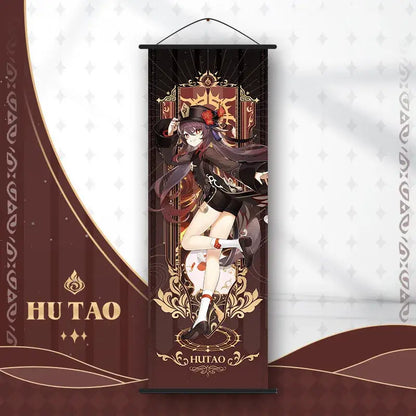 Vibrant genshin impact anime poster set gold ornate bedroom wall art