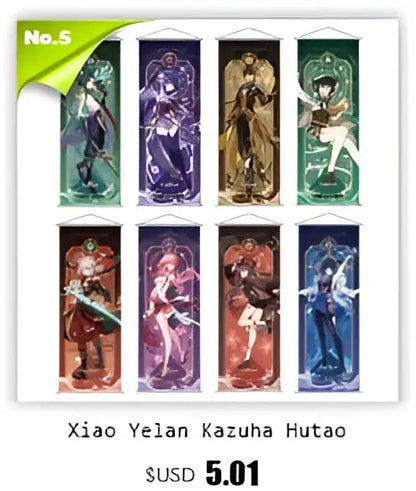 Vibrant genshin impact anime poster set gold ornate bedroom wall art