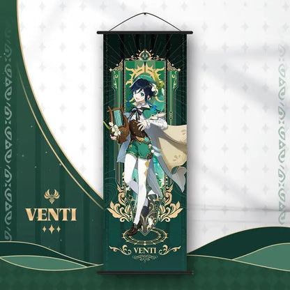 Vibrant genshin impact anime poster set gold ornate bedroom wall art