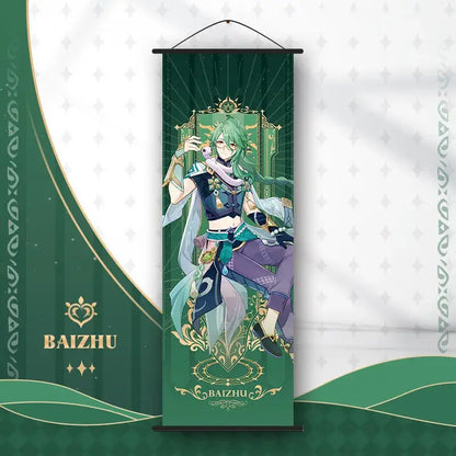 Vibrant genshin impact anime poster set gold ornate bedroom wall art