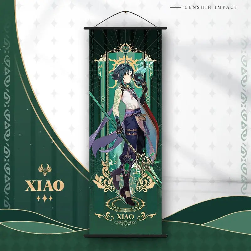 Vibrant genshin impact anime poster set gold ornate bedroom wall art