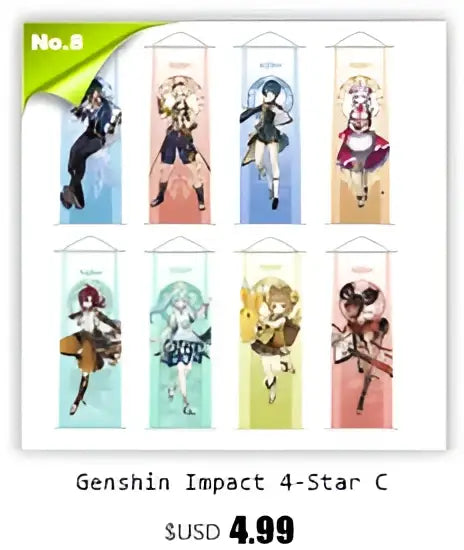 Vibrant genshin impact anime poster set gold ornate bedroom wall art