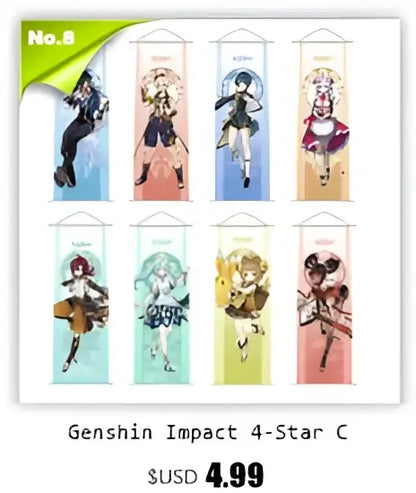 Vibrant genshin impact anime poster set gold ornate bedroom wall art
