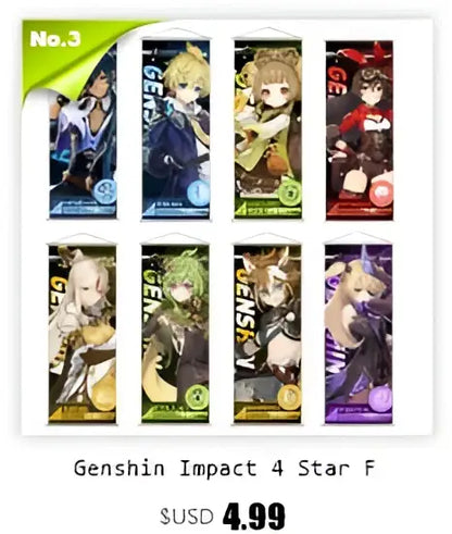 Vibrant genshin impact anime poster set gold ornate bedroom wall art