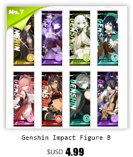 Vibrant genshin impact anime poster set gold ornate bedroom wall art