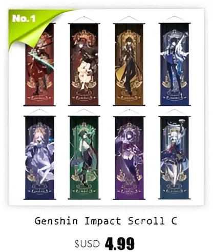 Vibrant genshin impact anime poster set gold ornate bedroom wall art