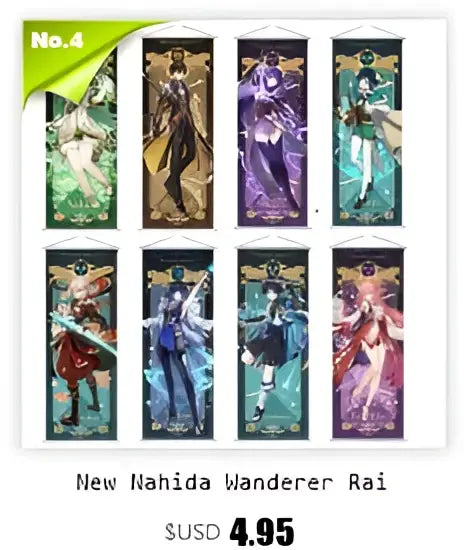 Vibrant genshin impact anime poster set gold ornate bedroom wall art