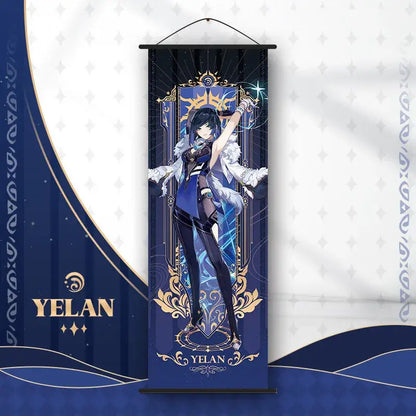 Vibrant genshin impact anime poster set gold ornate bedroom wall art