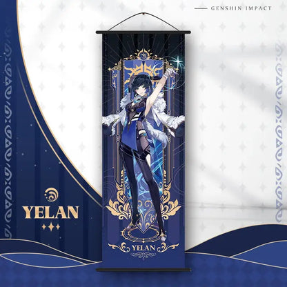 Vibrant genshin impact anime poster set gold ornate bedroom wall art