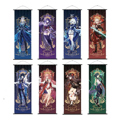 Vibrant genshin impact anime poster set gold ornate bedroom wall art