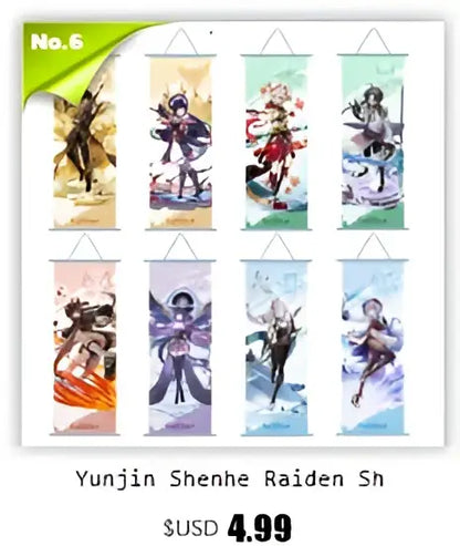 Vibrant genshin impact anime poster set gold ornate bedroom wall art