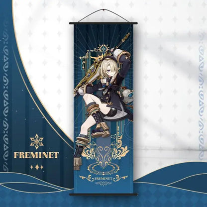 Vibrant genshin impact anime poster set gold ornate bedroom wall art