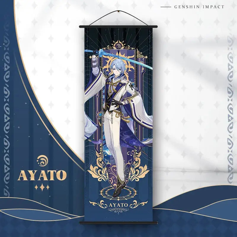 Vibrant genshin impact anime poster set gold ornate bedroom wall art