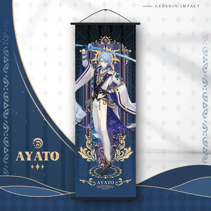 Vibrant genshin impact anime poster set gold ornate bedroom wall art