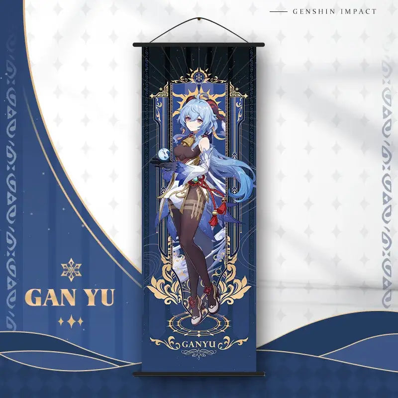 Vibrant genshin impact anime poster set gold ornate bedroom wall art
