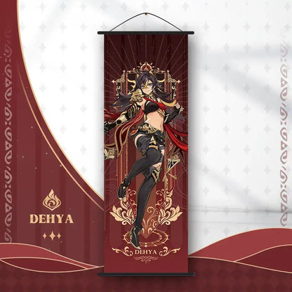 Vibrant genshin impact anime poster set gold ornate bedroom wall art