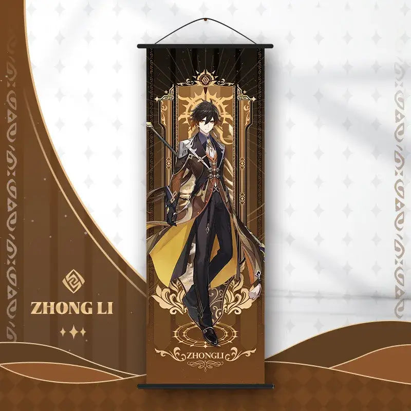 Vibrant genshin impact anime poster set gold ornate bedroom wall art