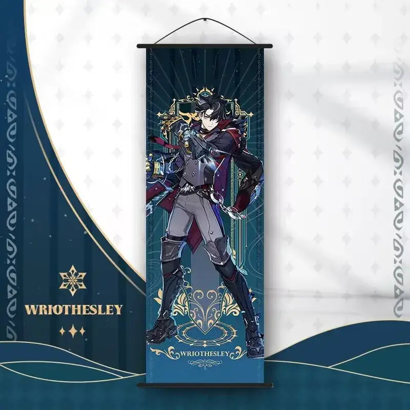 Vibrant genshin impact anime poster set gold ornate bedroom wall art