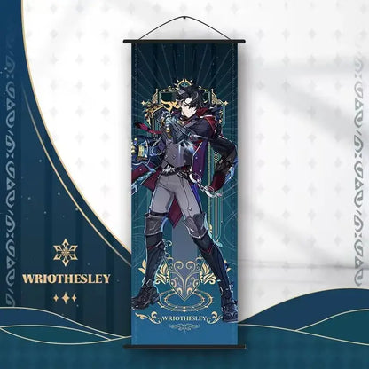 Vibrant genshin impact anime poster set gold ornate bedroom wall art
