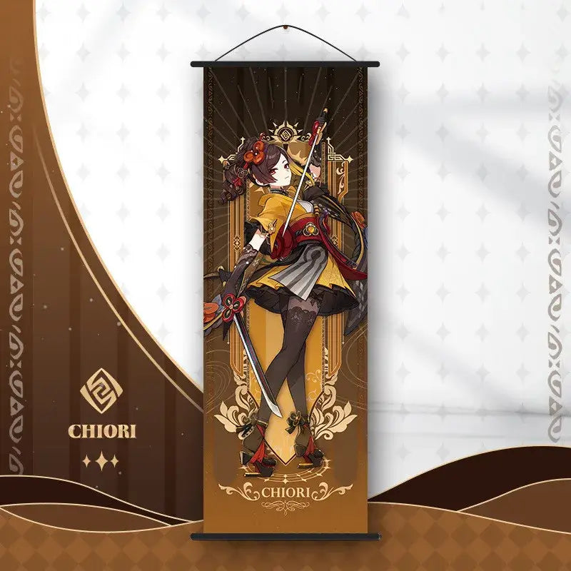Vibrant genshin impact anime poster set gold ornate bedroom wall art