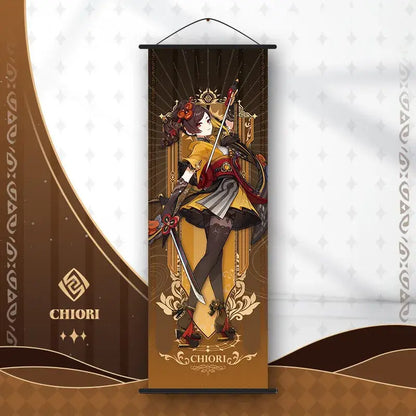Vibrant genshin impact anime poster set gold ornate bedroom wall art