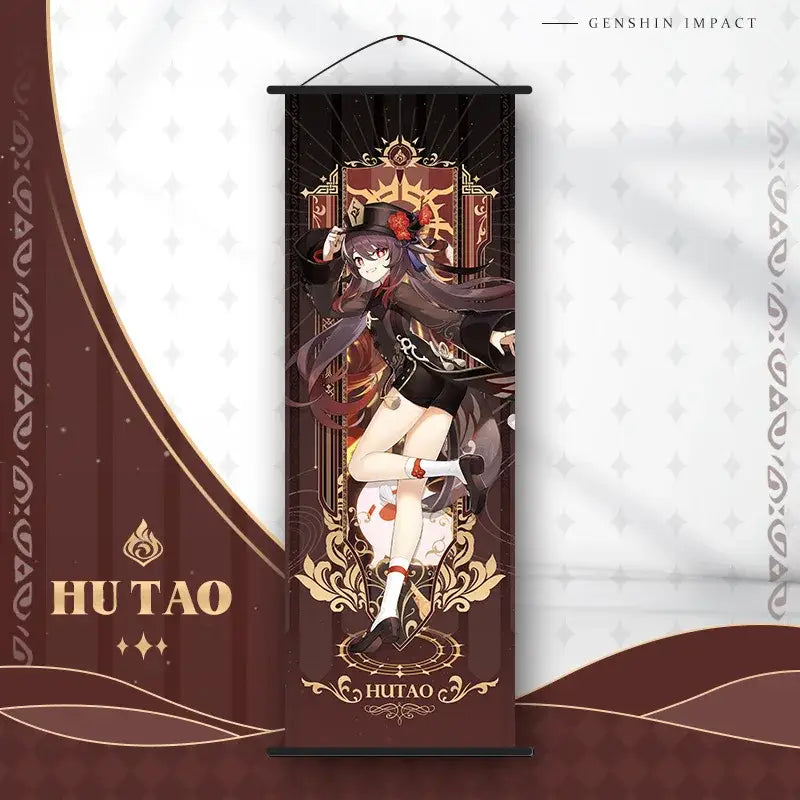 Vibrant genshin impact anime poster set gold ornate bedroom wall art