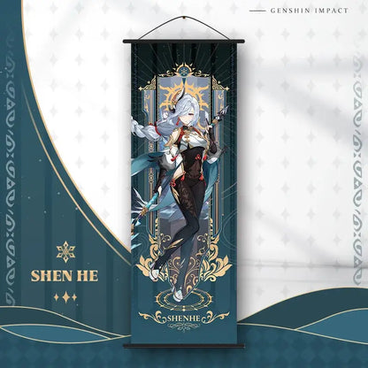 Vibrant genshin impact anime poster set gold ornate bedroom wall art