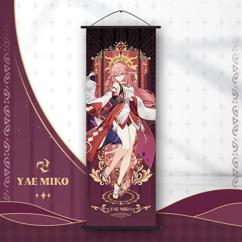 Vibrant genshin impact anime poster set gold ornate bedroom wall art