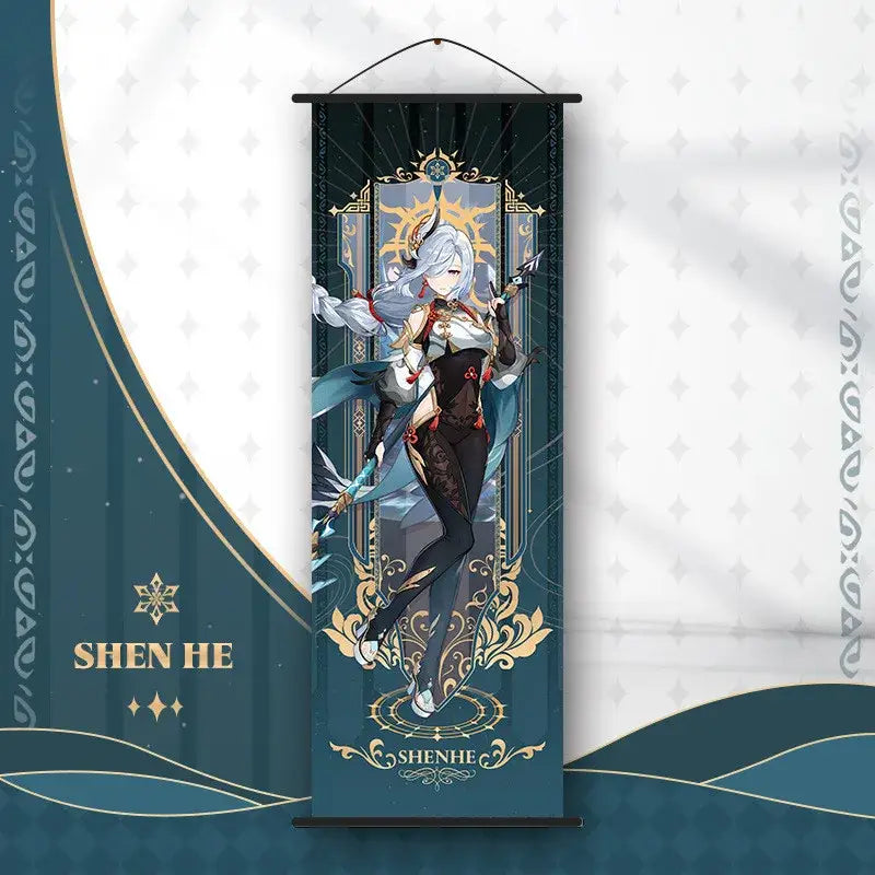 Vibrant genshin impact anime poster set gold ornate bedroom wall art