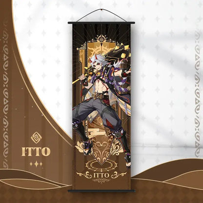 Vibrant genshin impact anime poster set gold ornate bedroom wall art