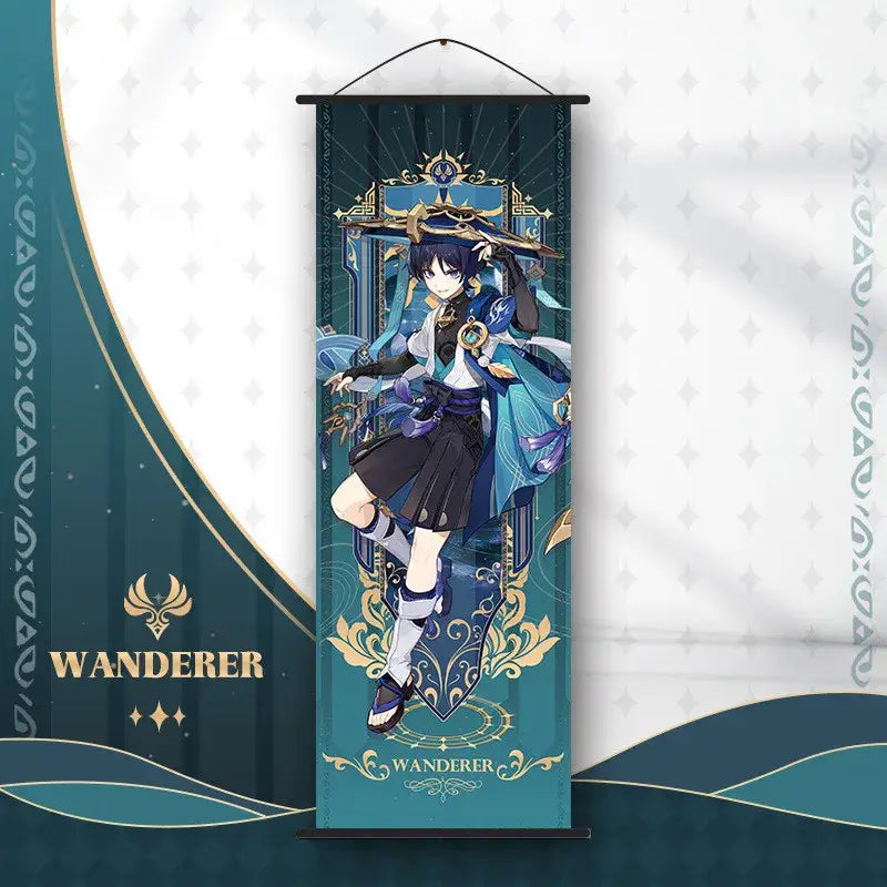 Vibrant genshin impact anime poster set gold ornate bedroom wall art