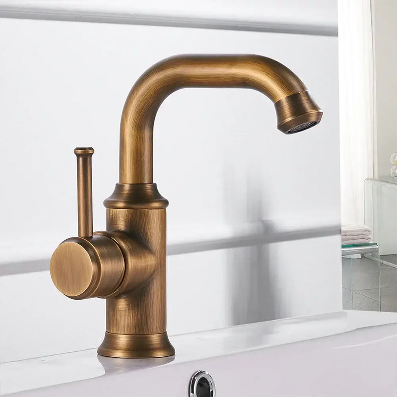 Antique black brass bathroom faucet single handle hot cold water mixer